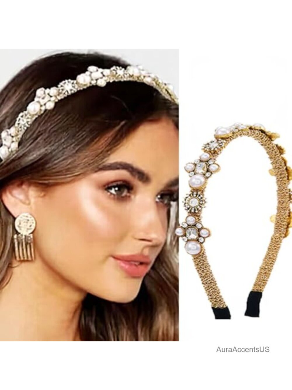 Rhinestone Pearl Headband Set Hair Scrunchies Stretch Handmade